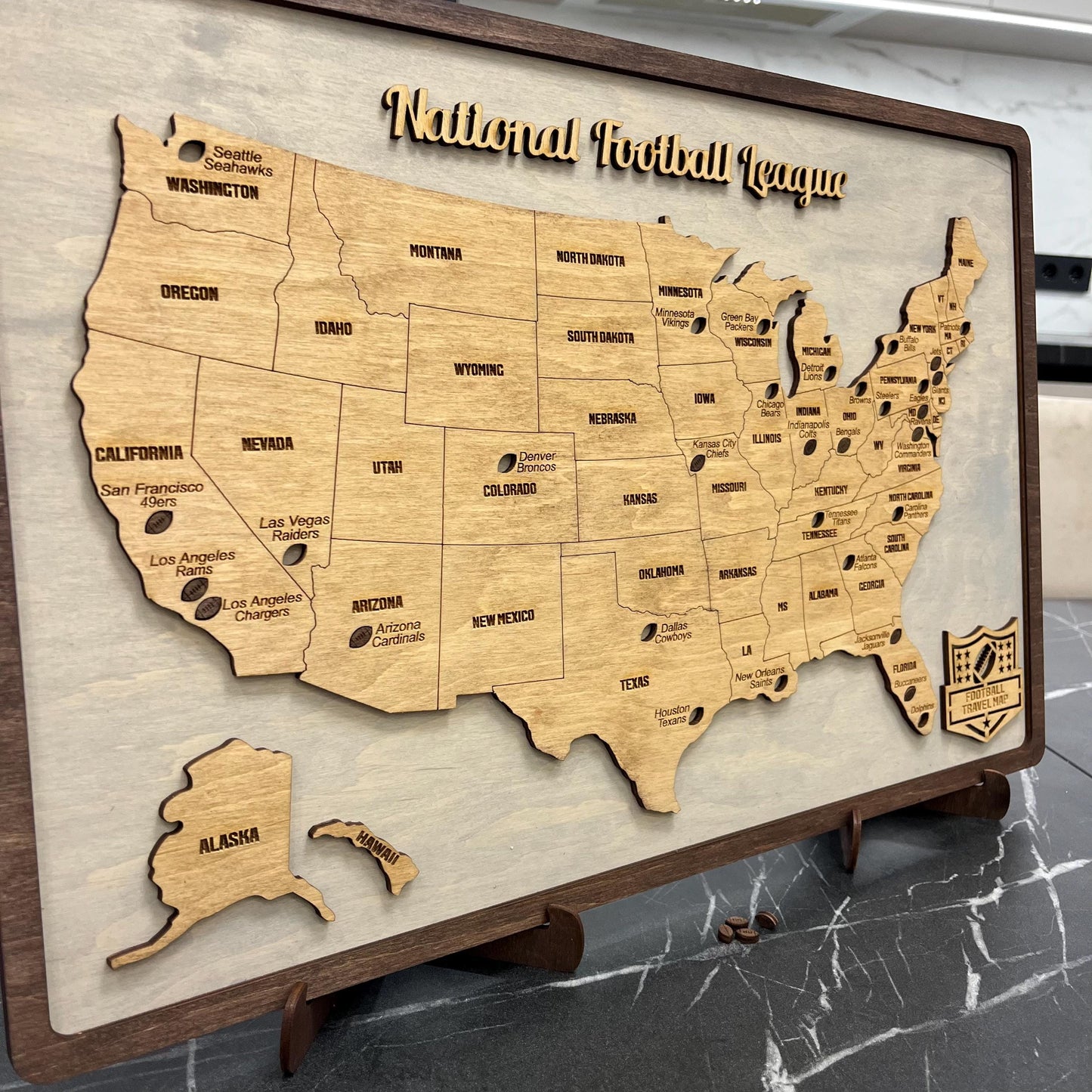 NFL Team Tracker Wooden Map 