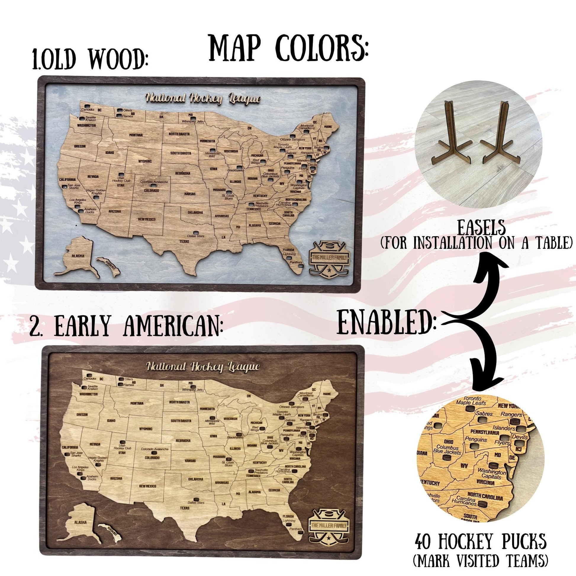 NHL Wooden Map Colors