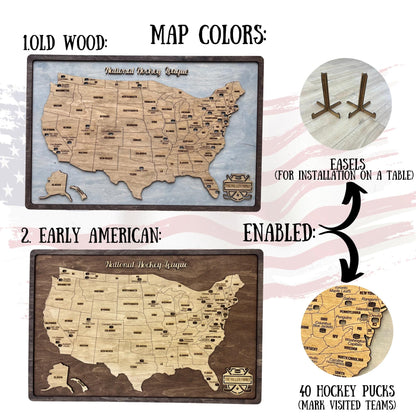 NHL Wooden Map Colors