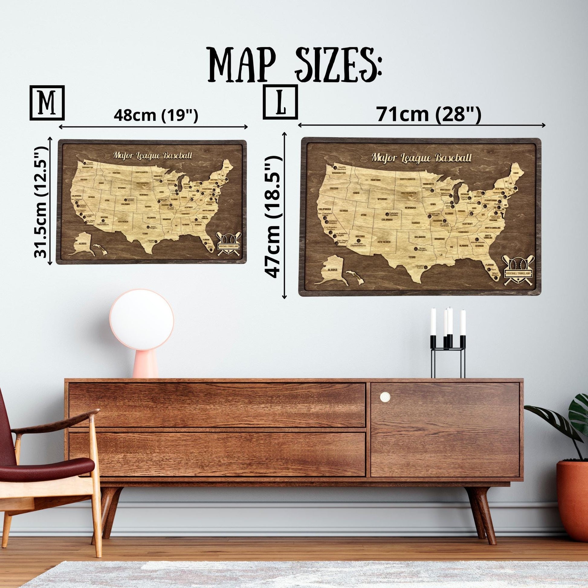 Custom Baseball Travel Map Sizes