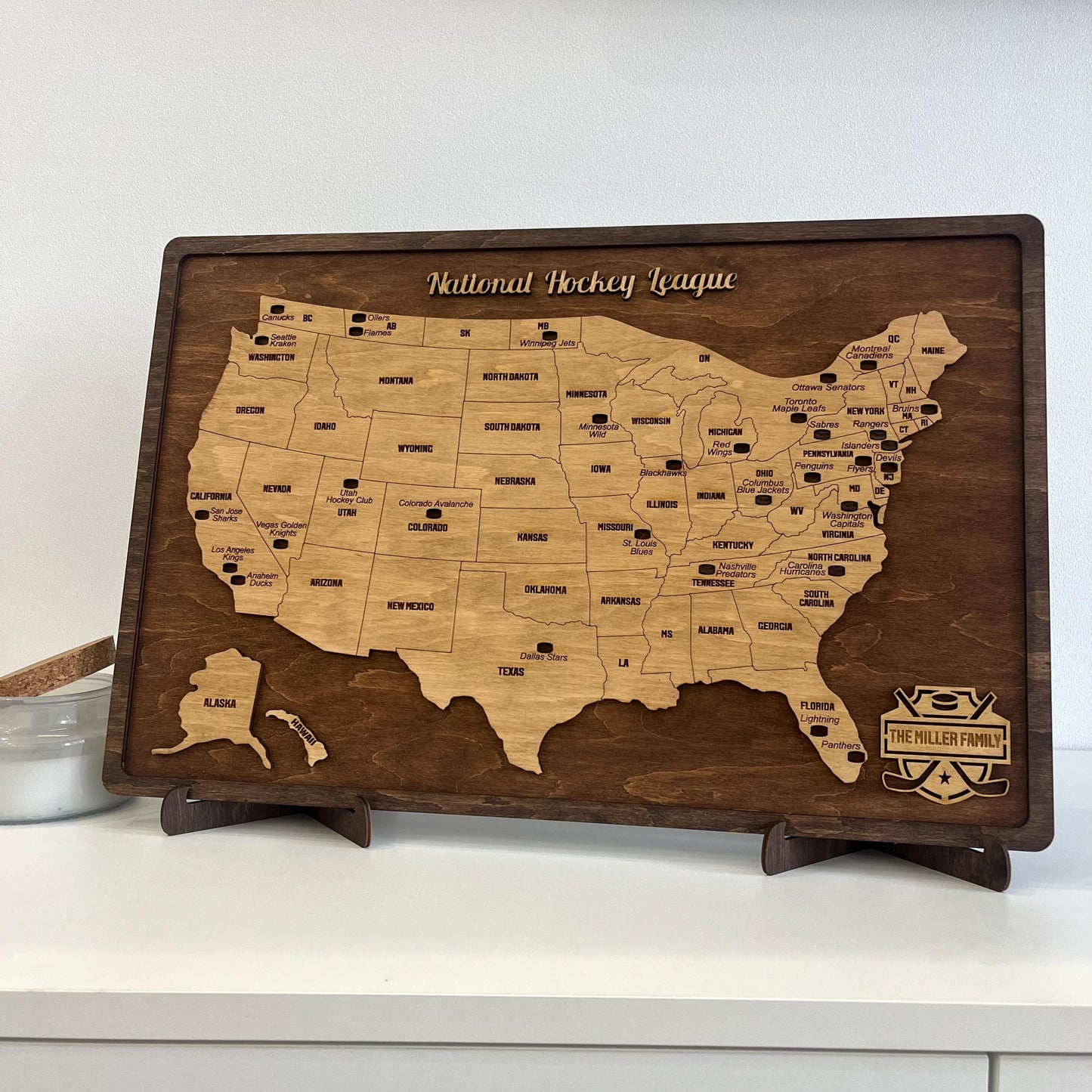 Push Pin NHL Wooden  Map