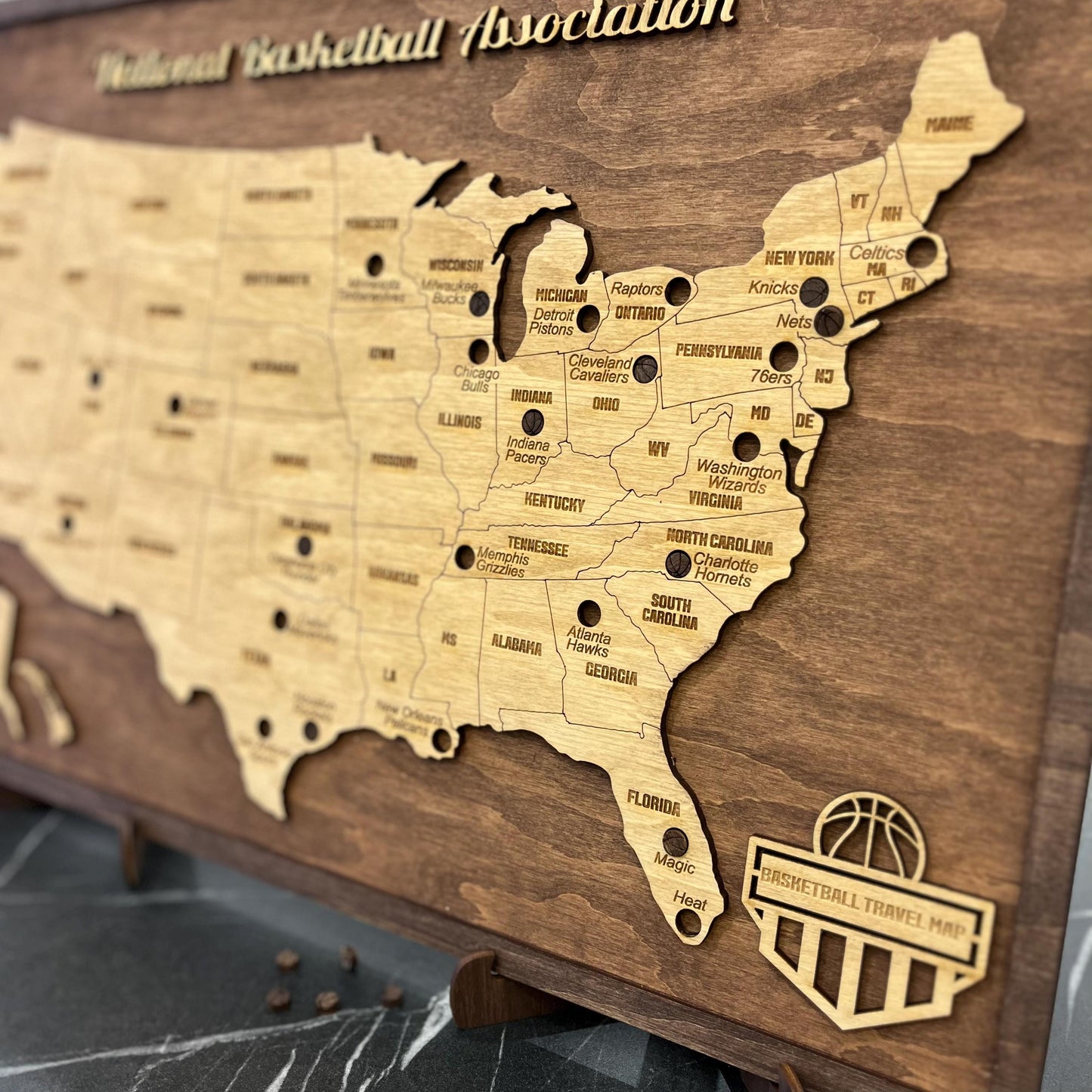 National Basketball Association 2D Wooden Map