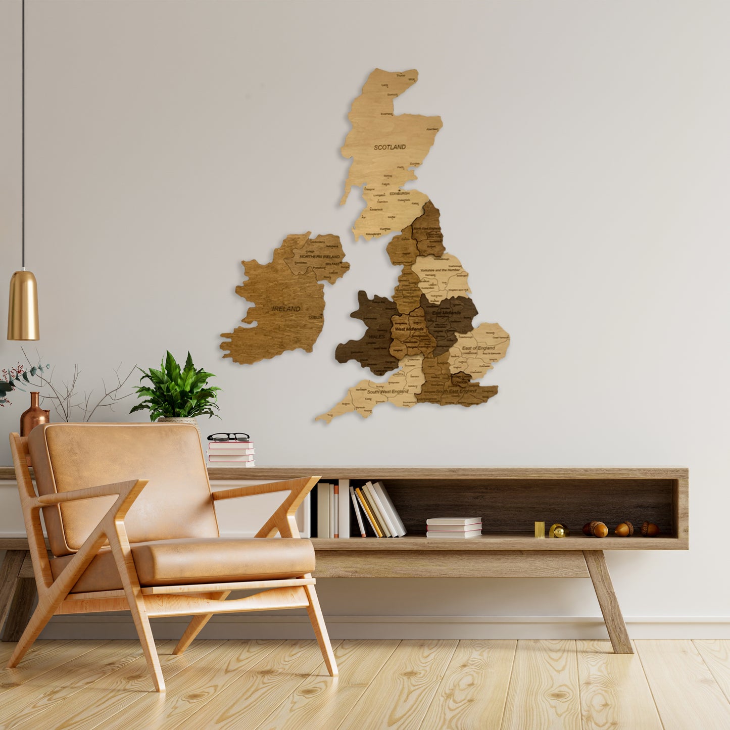 Wooden United Kingdom and Ireland Map