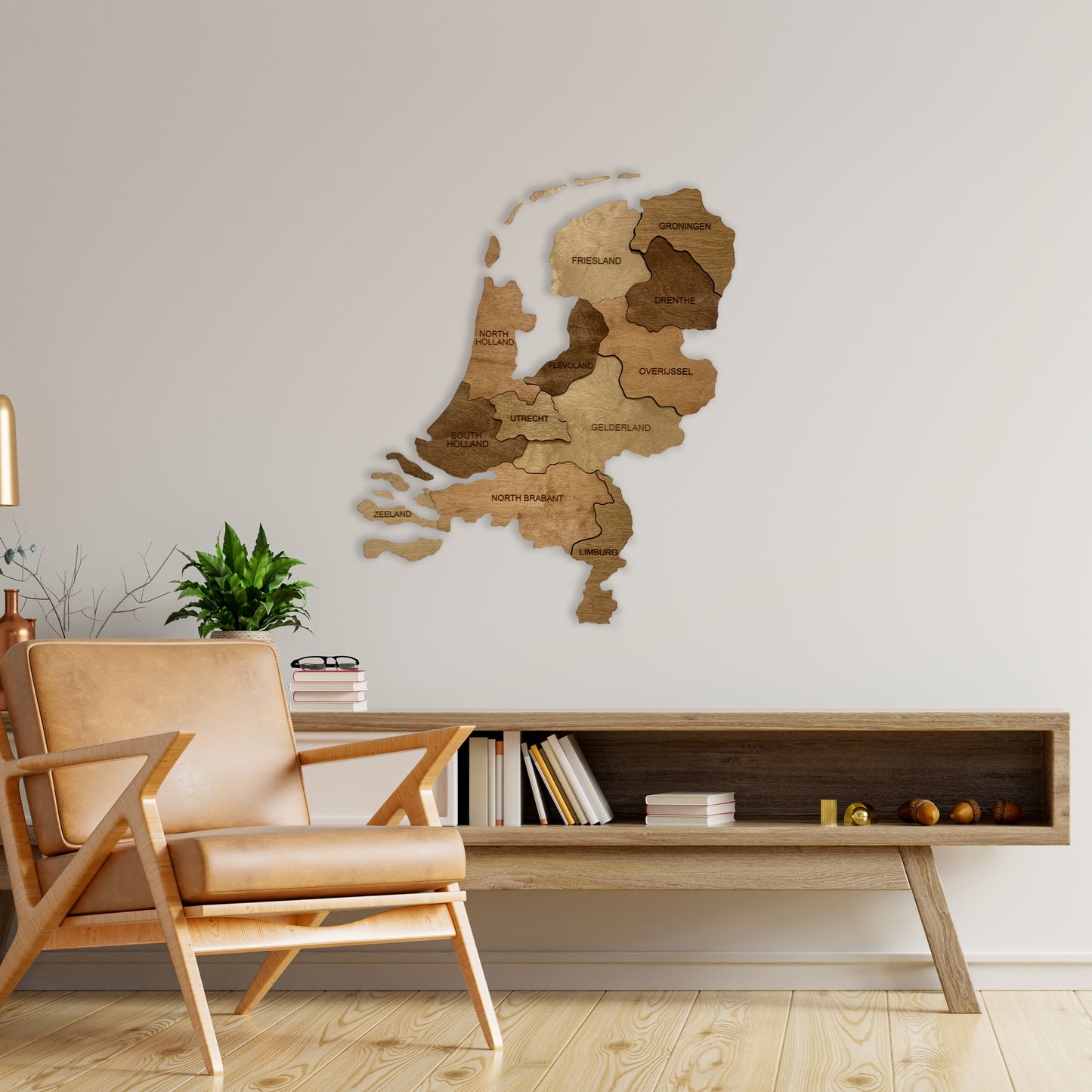 Wooden Map of Netherlands by Ranocchio Map