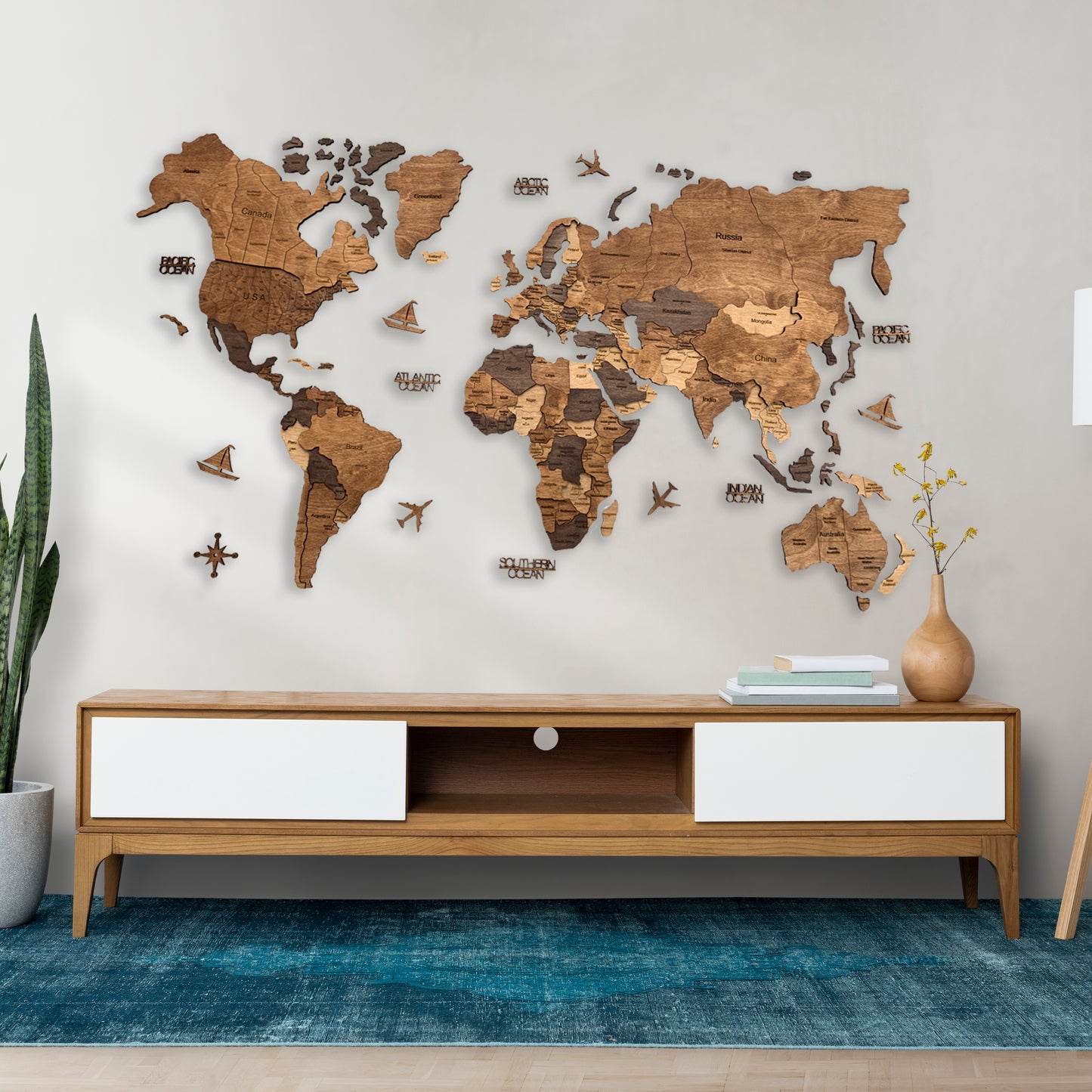 Wooden World Map Multicolor