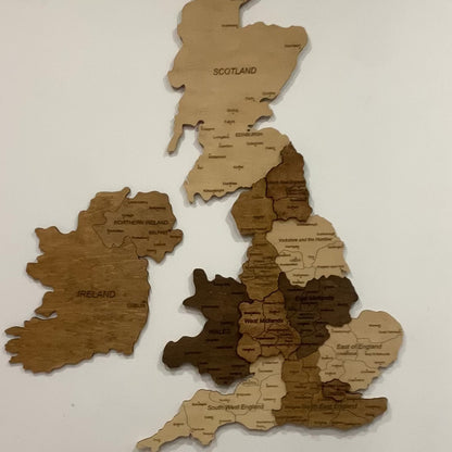 Wooden Map of the United Kingdom and Ireland