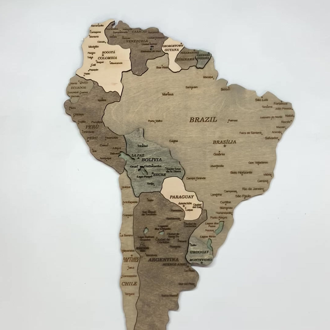 Wooden Map of South America